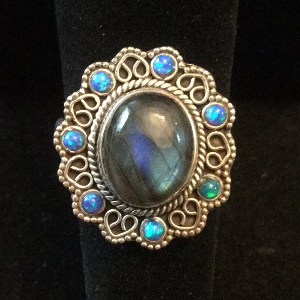 Stunning Genuine Labradorite & Opalite Ring